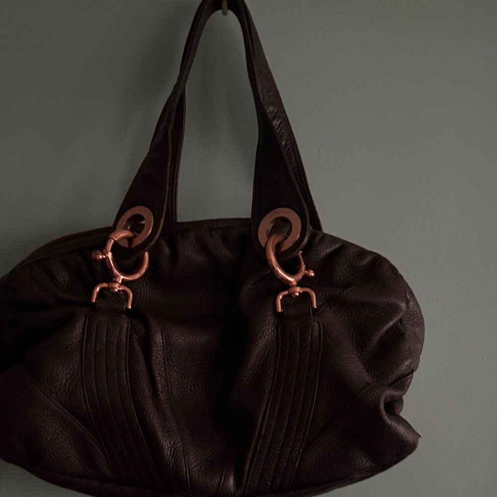 Everyday Chocolate Brown Leather Shoulder Bag with Rose Gold Hardware